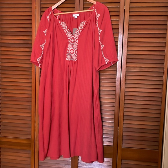 Jjill Peasant short sleeve midi dress XL with pockets and embroidery NWOT! - Picture 2 of 5